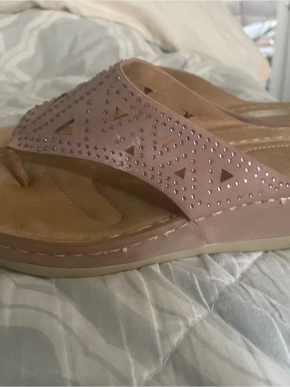 Women’s Rhinestone Pink Thong Sandals with Cushioned Footbed